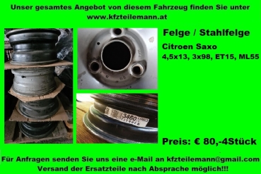 Stahlfelgen 4,5x13 3x98 ET15 ML55 Citroen Saxo